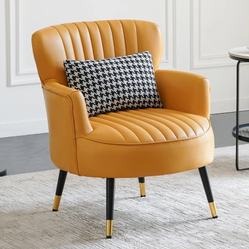 Contemporary Scandinavian Microfiber Leather Metal Round Square Accent Chair With Backrest & Armrests For Living Room