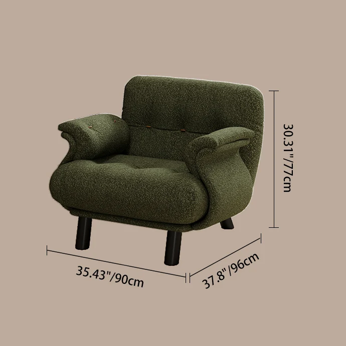 Traditional French Sherpa Fleece Snow Velvet Solid Wood S-Shaped Square Accent Chair With Backrest & Armrests For Living Room