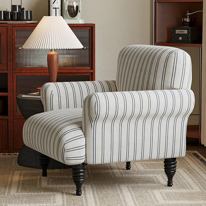 Traditional French Fabric Solid Wood Rounded Square Curved Accent Chair With Backrest & Armrests For Living Room