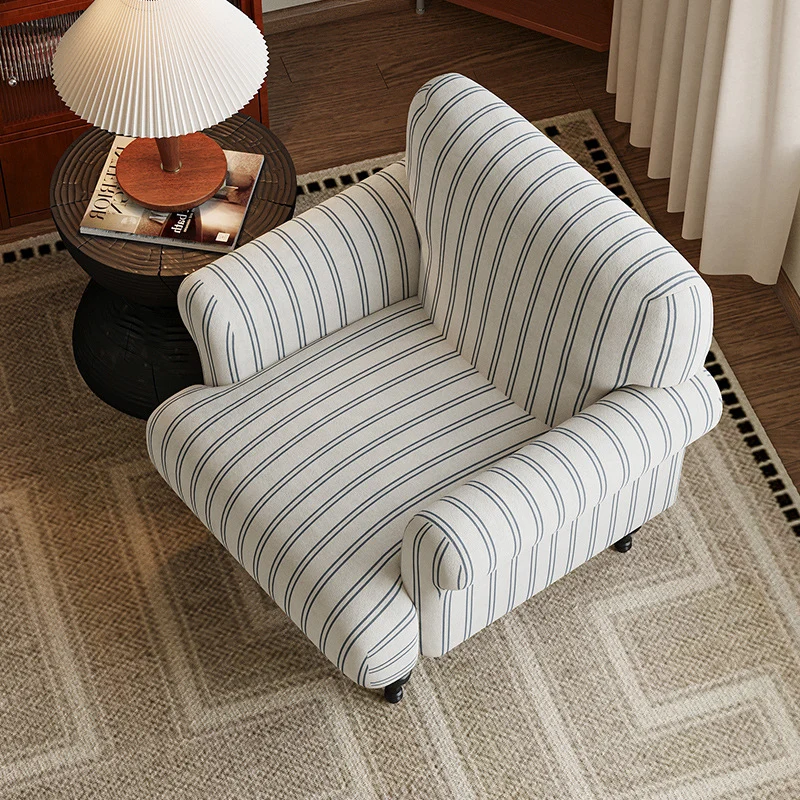 Traditional French Fabric Solid Wood Rounded Square Curved Accent Chair With Backrest & Armrests For Living Room