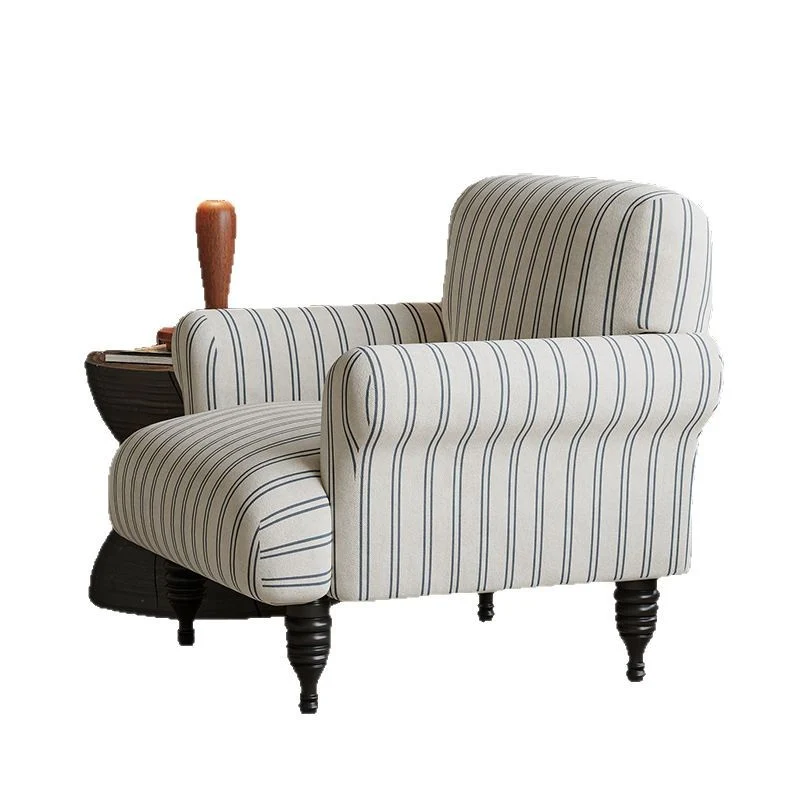 Traditional French Fabric Solid Wood Rounded Square Curved Accent Chair With Backrest & Armrests For Living Room