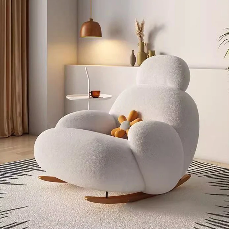 Modern Minimalist Oval Solid Wood Carbon Steel Sherpa Fabric Accent Chair Backrest Armrest For Living Room
