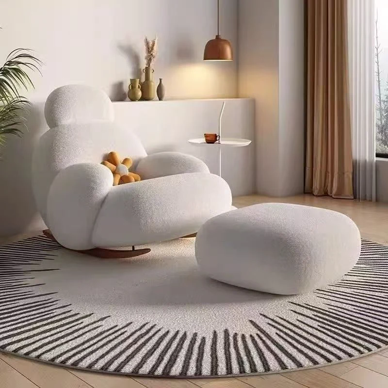 Modern Minimalist Oval Solid Wood Carbon Steel Sherpa Fabric Accent Chair Backrest Armrest For Living Room