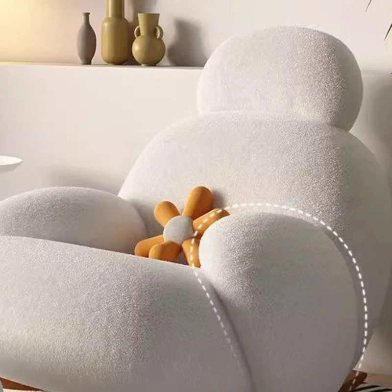 Modern Minimalist Oval Solid Wood Carbon Steel Sherpa Fabric Accent Chair Backrest Armrest For Living Room