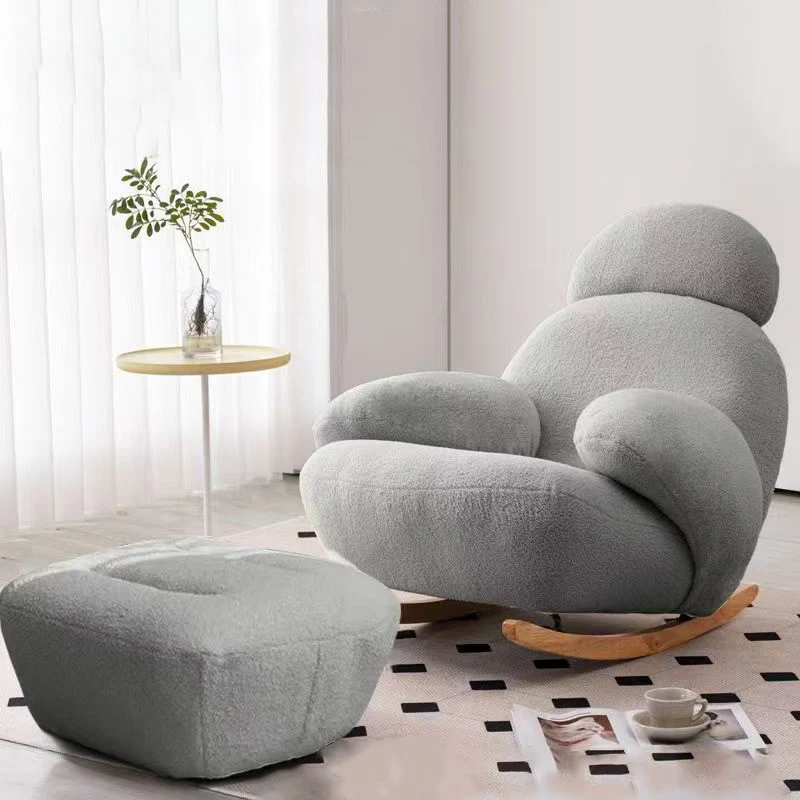Modern Minimalist Oval Solid Wood Carbon Steel Sherpa Fabric Accent Chair Backrest Armrest For Living Room