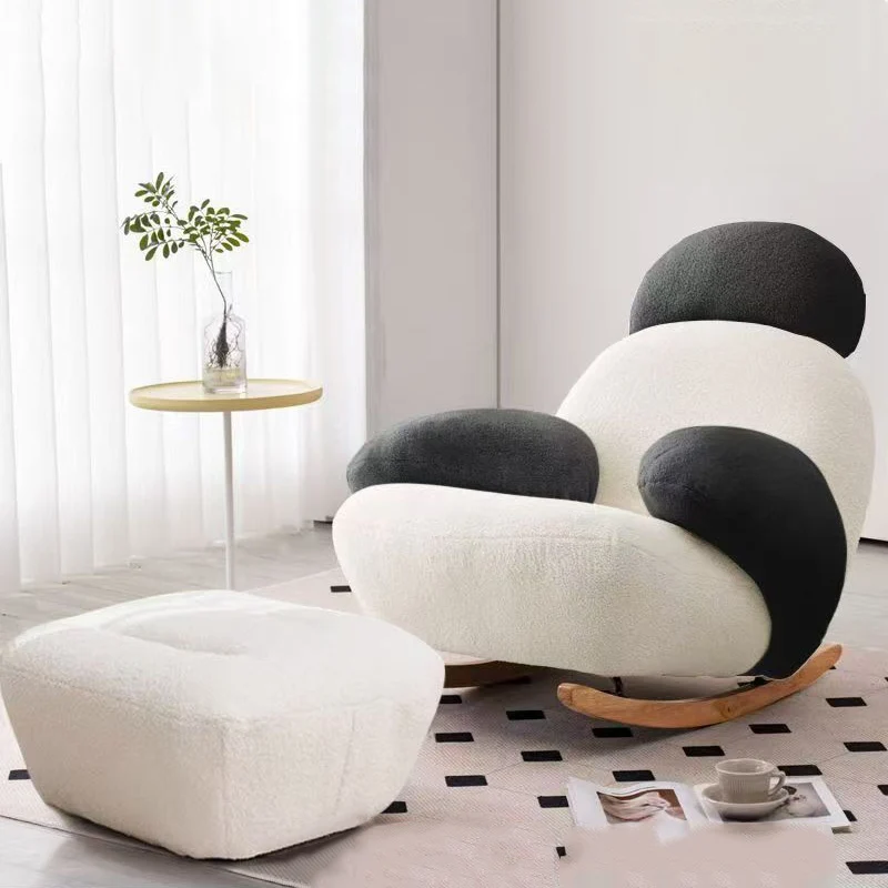 Modern Minimalist Oval Solid Wood Carbon Steel Sherpa Fabric Accent Chair Backrest Armrest For Living Room