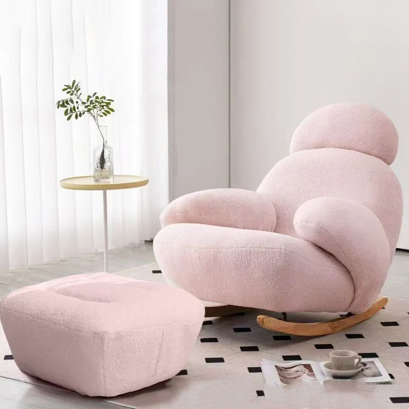 Modern Minimalist Oval Solid Wood Carbon Steel Sherpa Fabric Accent Chair Backrest Armrest For Living Room
