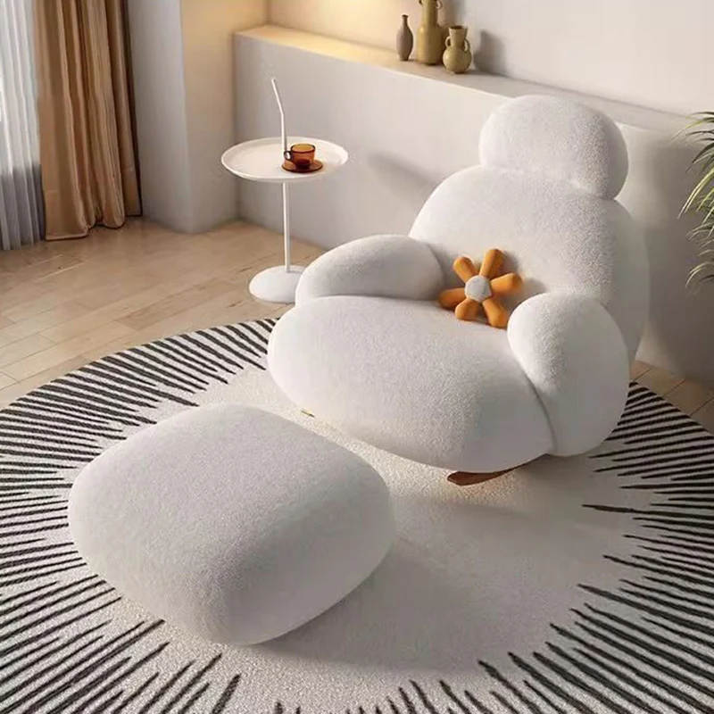 Modern Minimalist Oval Solid Wood Carbon Steel Sherpa Fabric Accent Chair Backrest Armrest For Living Room