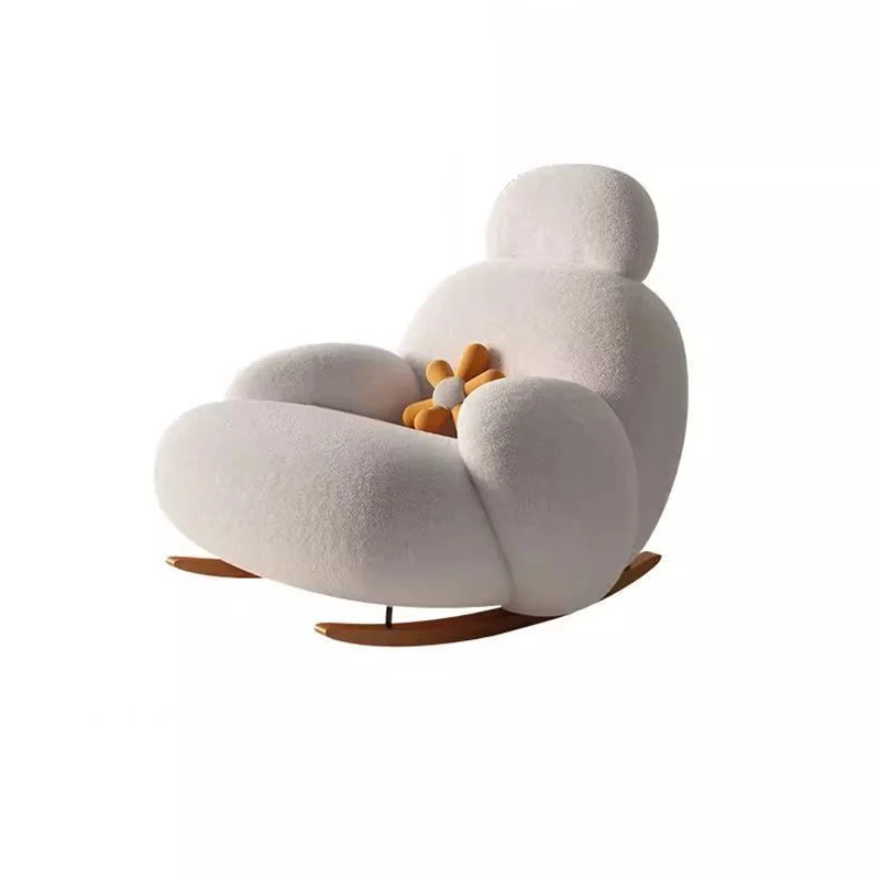 Modern Minimalist Oval Solid Wood Carbon Steel Sherpa Fabric Accent Chair Backrest Armrest For Living Room