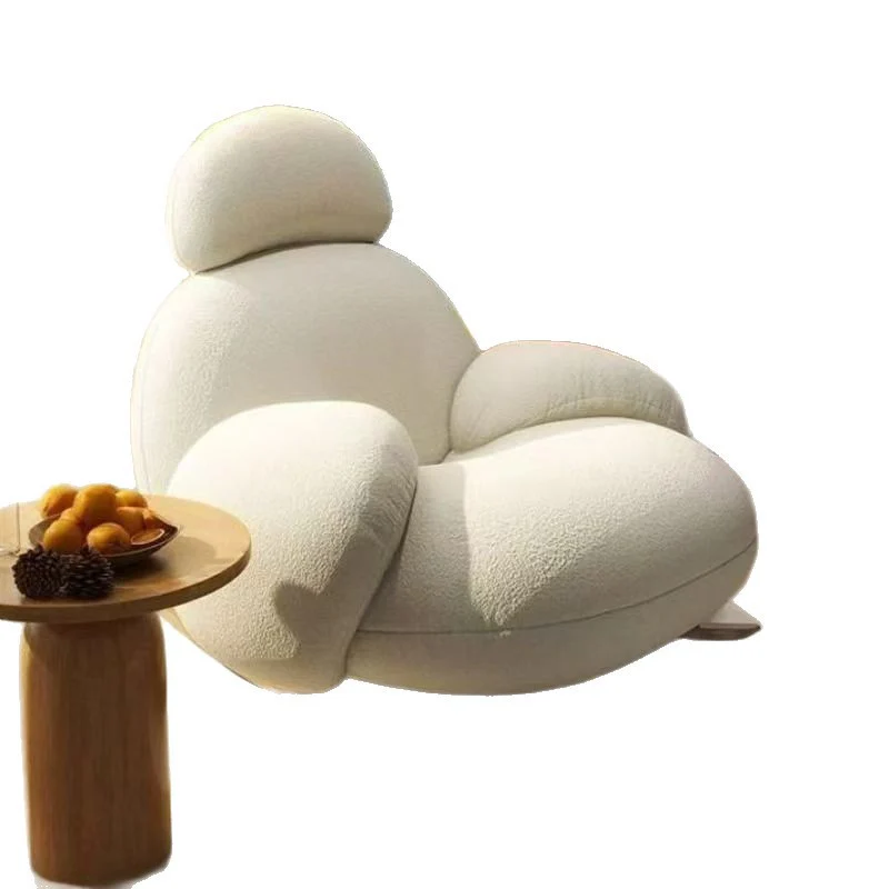 Modern Minimalist Oval Solid Wood Carbon Steel Sherpa Fabric Accent Chair Backrest Armrest For Living Room