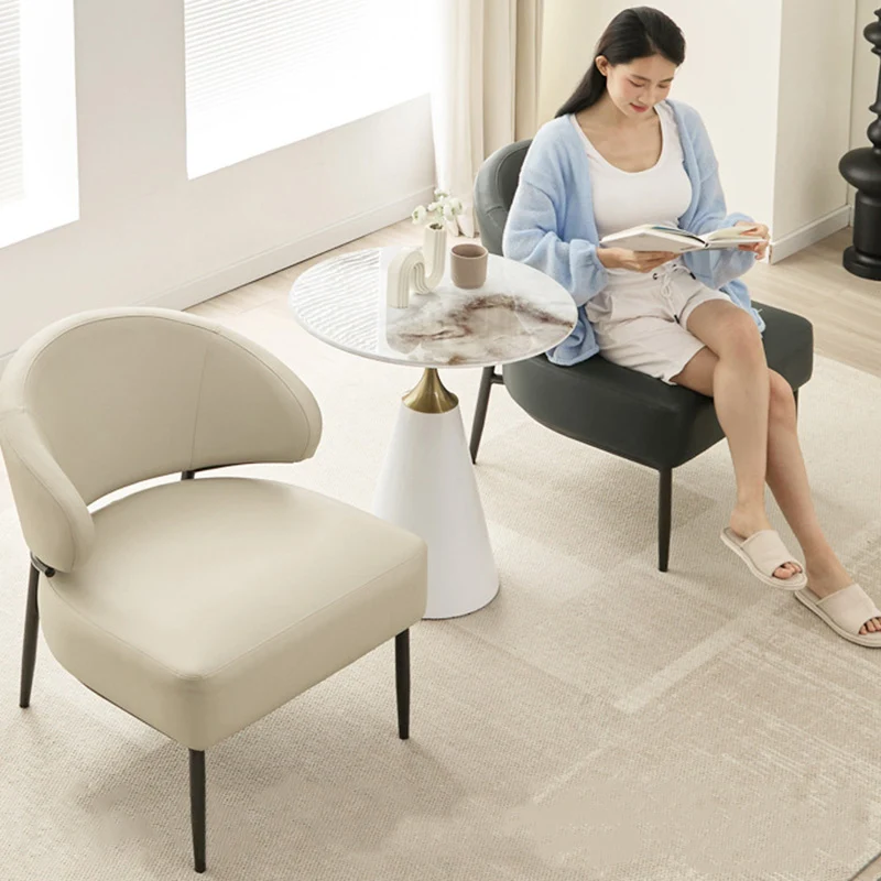 Modern Minimalist Curved Rectangular Cat-Scratch-Resistant Leather Carbon Steel Accent Chair Backrest Armless For Living Room