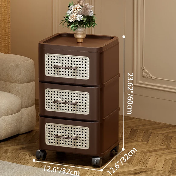 Traditional Chinese Faux Rattan PP Rounded Square Side Table 3/4-Tier For Living Room