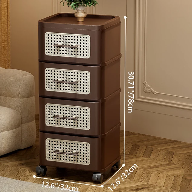 Traditional Chinese Faux Rattan PP Rounded Square Side Table 3/4-Tier For Living Room