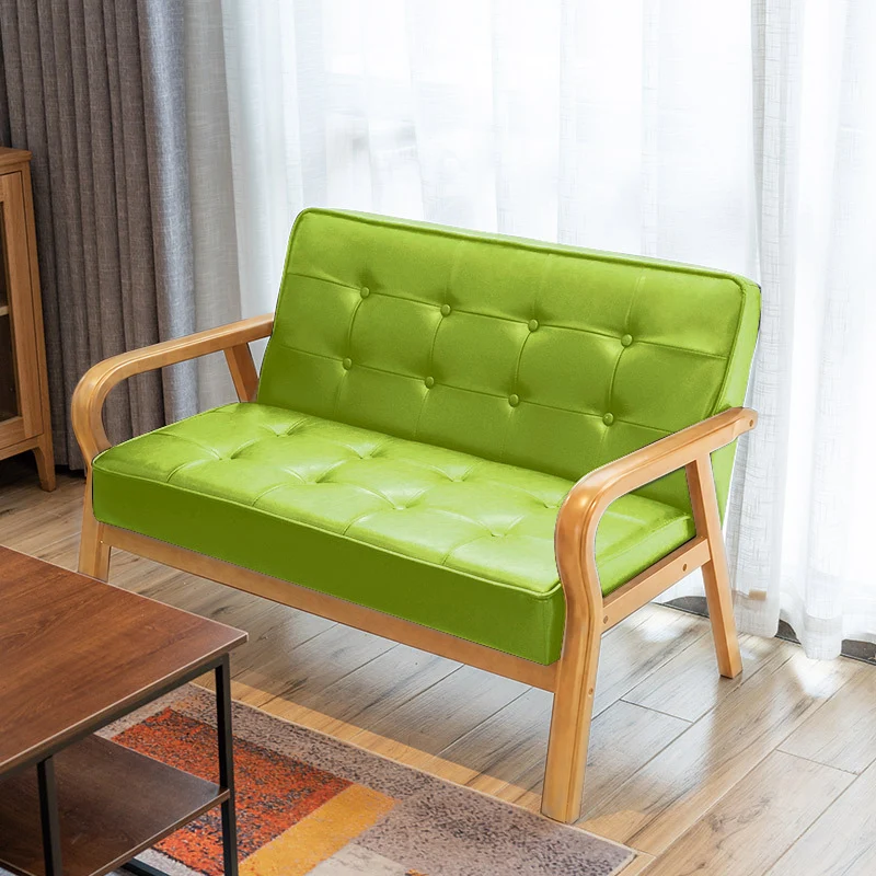 Traditional Vintage Oiled Wax Leather Solid Wood Plywood Rectangular Rounded Sofa 2-Seater With Armrest Backrest For Living Room