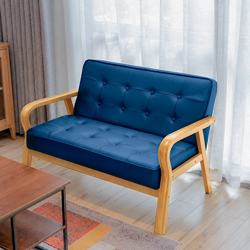 Traditional Vintage Oiled Wax Leather Solid Wood Plywood Rectangular Rounded Sofa 2-Seater With Armrest Backrest For Living Room
