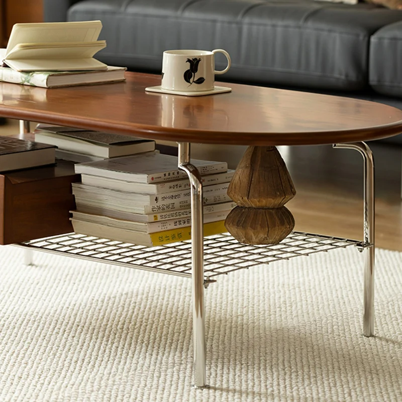 Traditional Vintage Oval Fir Wood Rubberwood Plywood Stainless Steel End Table 4-Leg 1-Drawer For Living Room
