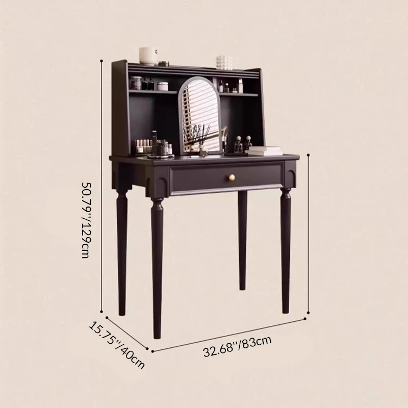 Traditional Vintage Rectangular Rubberwood Plywood Makeup Vanity 4-Leg 1-Drawer For Home Office
