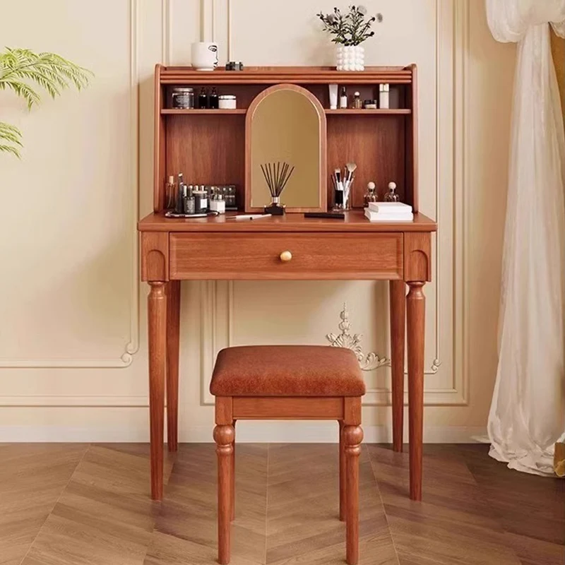 Traditional Vintage Rectangular Rubberwood Plywood Makeup Vanity 4-Leg 1-Drawer For Home Office