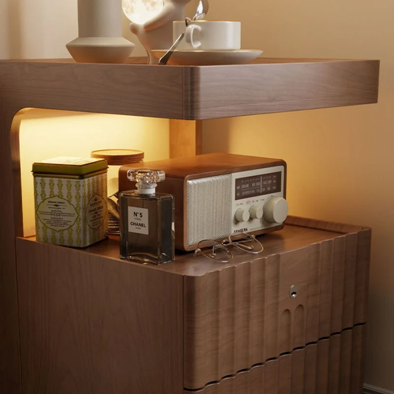 Contemporary Nordic Rectangular Rubberwood Pine Wood Tempered Glass Zinc Alloy Nightstand 2-Drawer For Bedroom