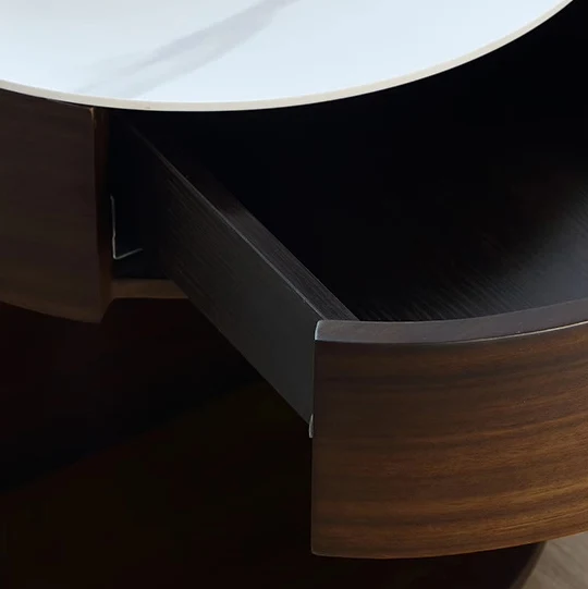 Traditional Chinese Sintered Stone Medium Density Fiberboard Round Cylinder Nightstand 2-Tier For Bedroom