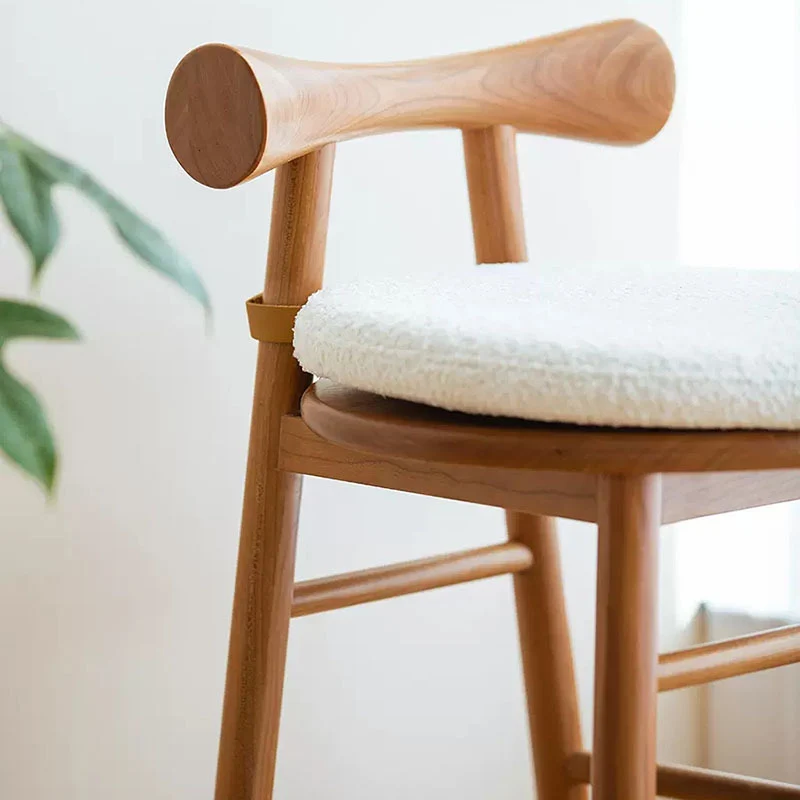 Contemporary Scandinavian Curved Bow Sherpa Fabric Rubberwood Vanity Stool Backrest Armless For Bedroom