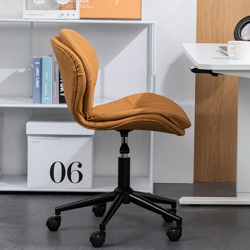 Modern Minimalist Round PU Leather Steel Plastic Wood Desk Chair Backrest Armless For Home Office