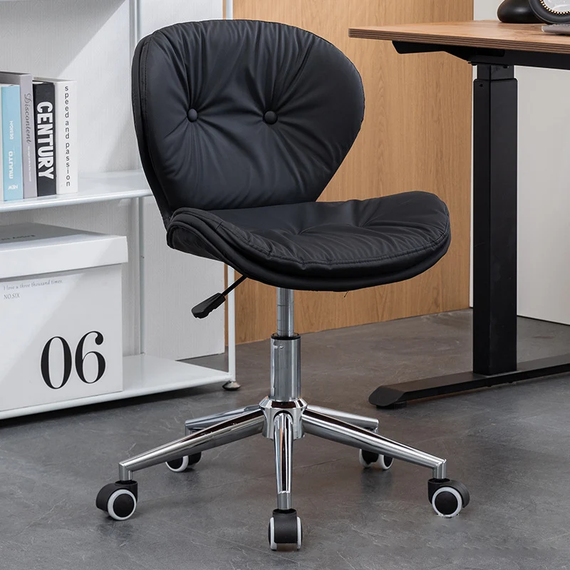 Modern Minimalist Round PU Leather Steel Plastic Wood Desk Chair Backrest Armless For Home Office