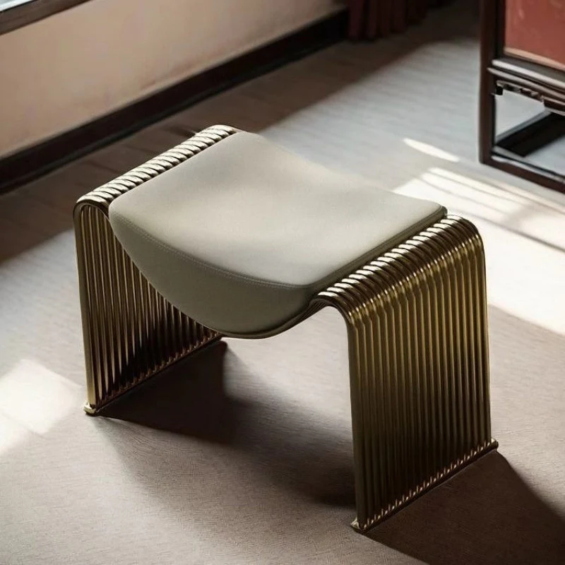 Modern Minimalist Microfiber Leather Metal Frame Rectangular Low Stool Backless Armless For Living Room