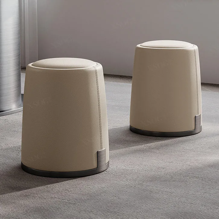 Modern Minimalist Round Microfiber Leather Plywood Stainless Steel Sponge Low Stool Backless Armless For Living Room