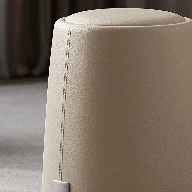 Modern Minimalist Round Microfiber Leather Plywood Stainless Steel Sponge Low Stool Backless Armless For Living Room