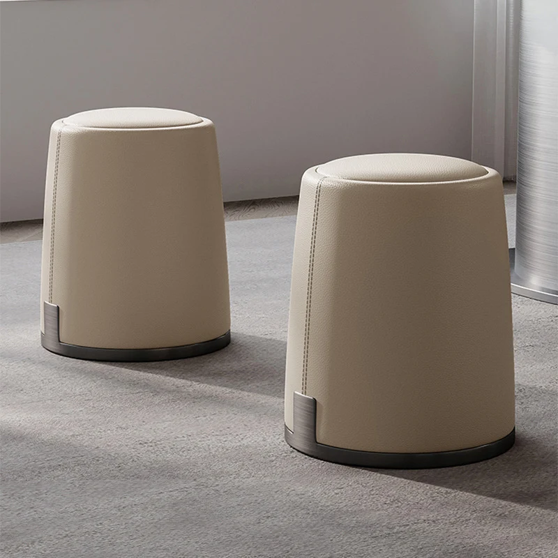 Modern Minimalist Round Microfiber Leather Plywood Stainless Steel Sponge Low Stool Backless Armless For Living Room