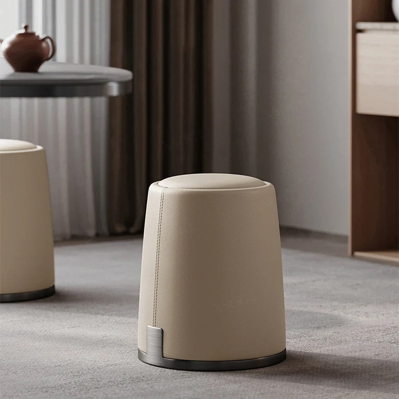 Modern Minimalist Round Microfiber Leather Plywood Stainless Steel Sponge Low Stool Backless Armless For Living Room