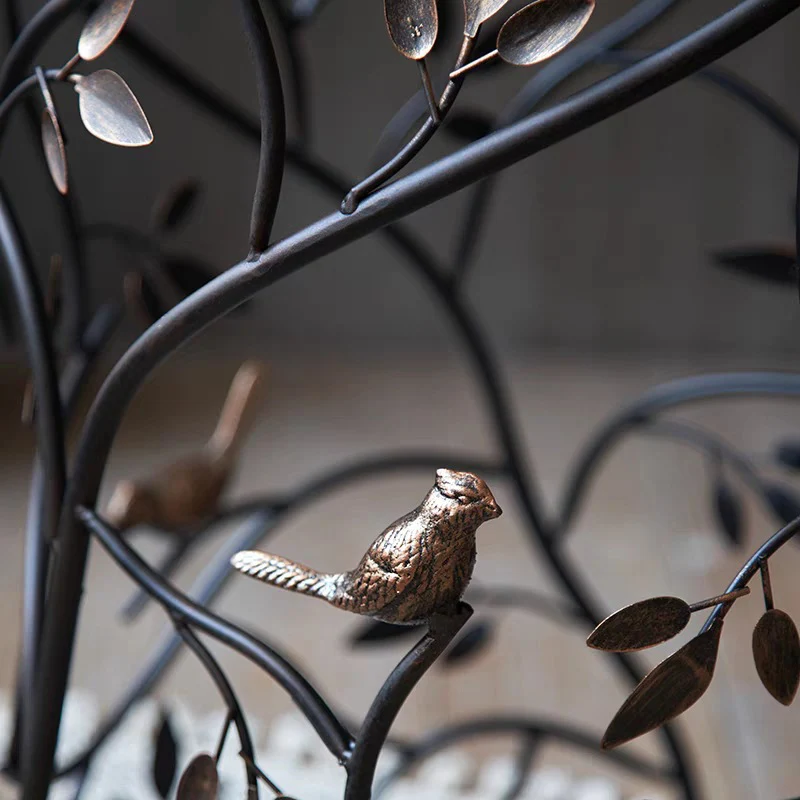 Traditional Vintage Cylindrical Leaf Design Openwork Wrought Iron Glass End Table For Living Room