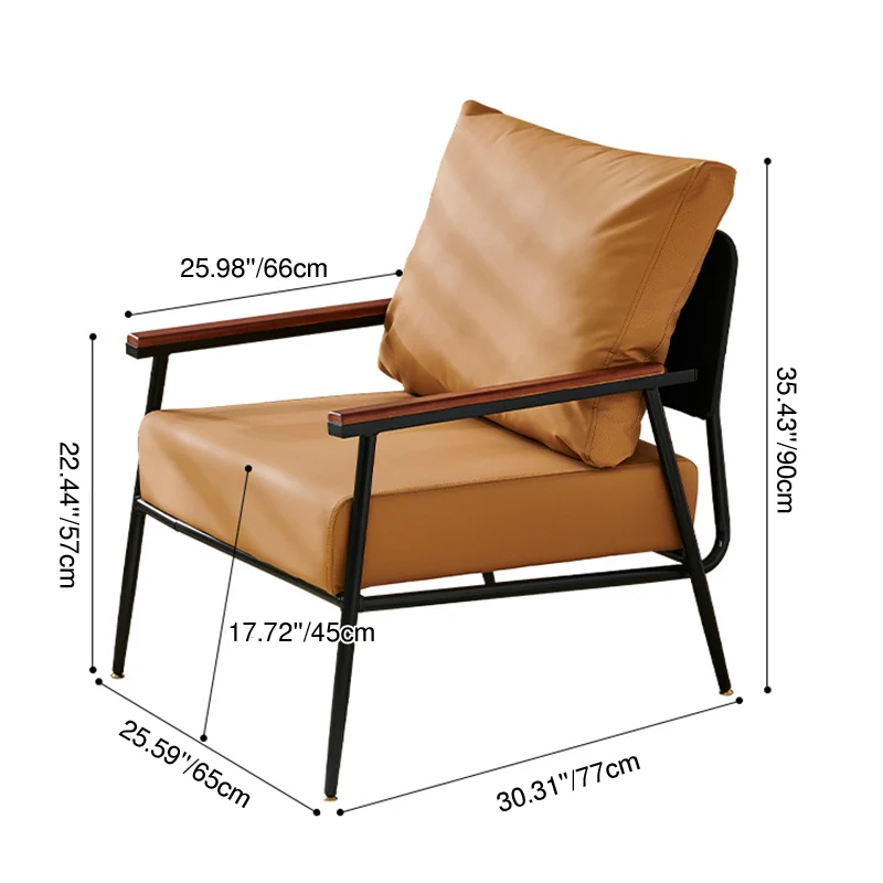 Contemporary Industrial Rectangular Carbon Steel Faux Nappa Leather Sponge Latex PP Cotton Accent Chair Backrest Armrest For Living Room