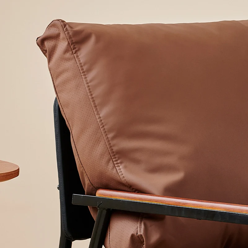 Contemporary Industrial Rectangular Carbon Steel Faux Nappa Leather Sponge Latex PP Cotton Accent Chair Backrest Armrest For Living Room