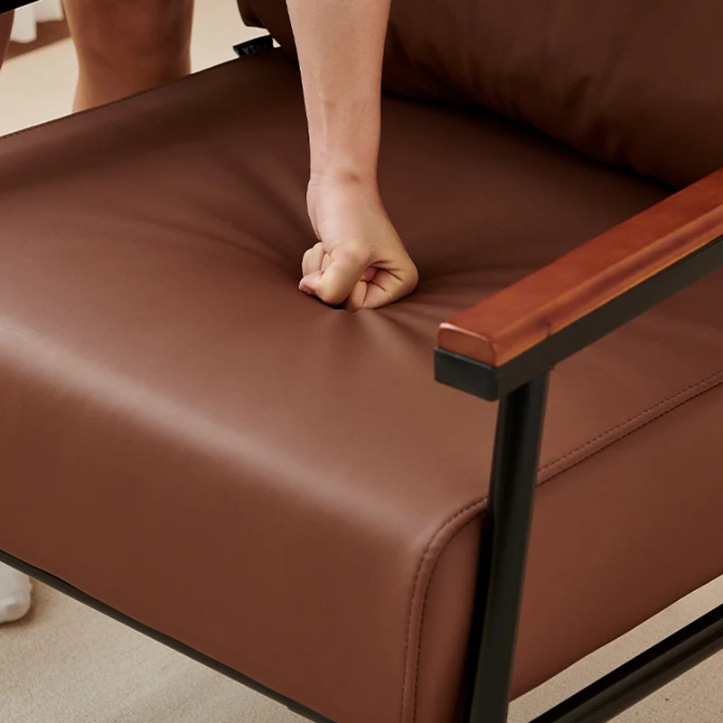 Contemporary Industrial Rectangular Carbon Steel Faux Nappa Leather Sponge Latex PP Cotton Accent Chair Backrest Armrest For Living Room
