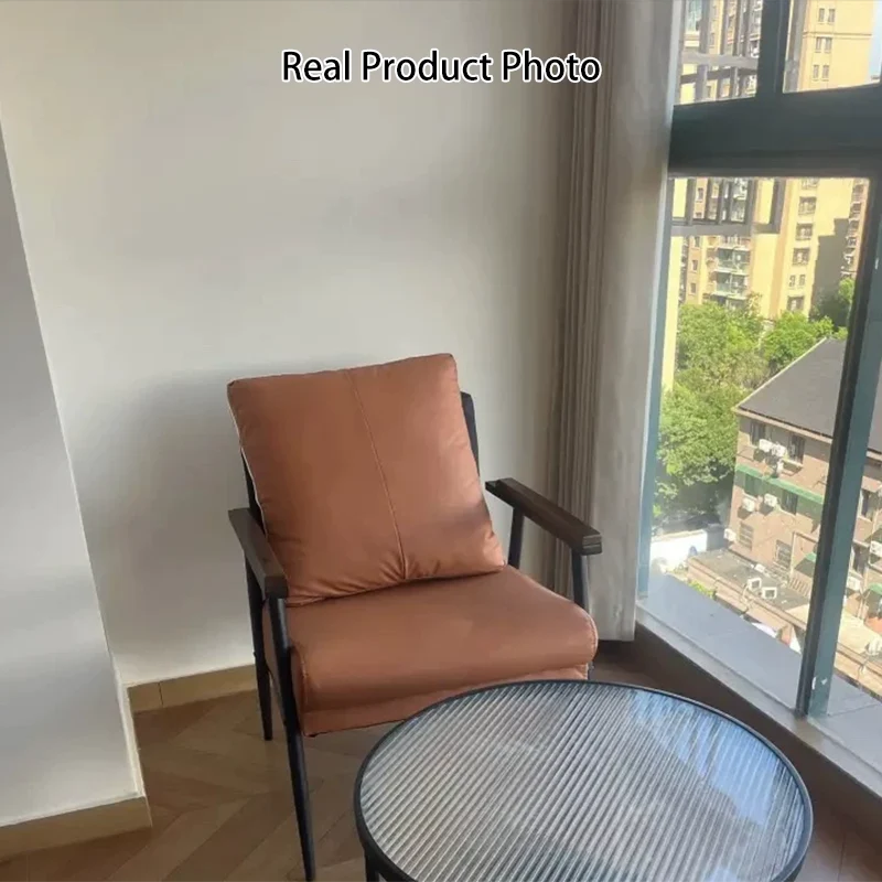 Contemporary Industrial Rectangular Carbon Steel Faux Nappa Leather Sponge Latex PP Cotton Accent Chair Backrest Armrest For Living Room