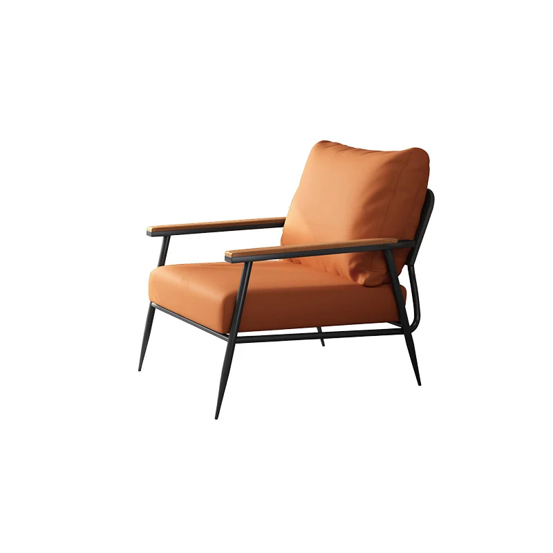 Contemporary Industrial Rectangular Carbon Steel Faux Nappa Leather Sponge Latex PP Cotton Accent Chair Backrest Armrest For Living Room