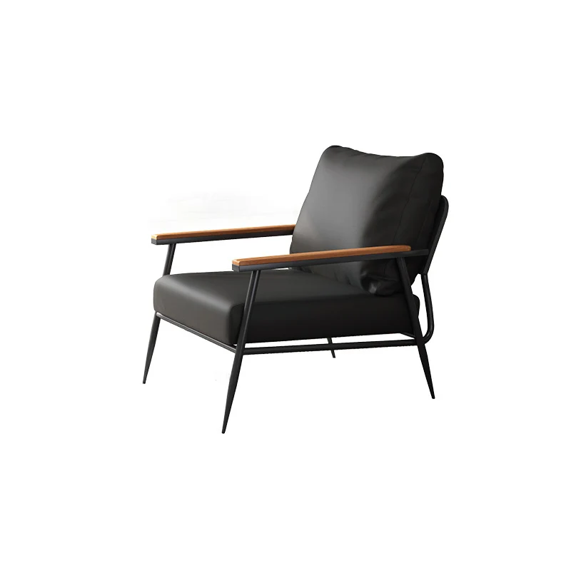 Contemporary Industrial Rectangular Carbon Steel Faux Nappa Leather Sponge Latex PP Cotton Accent Chair Backrest Armrest For Living Room