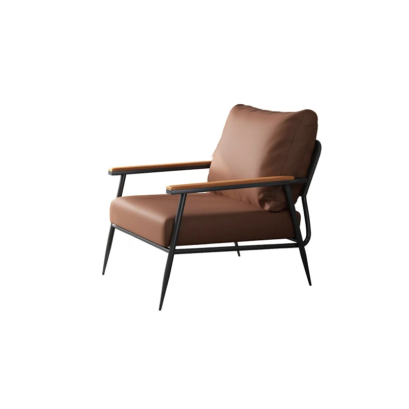 Contemporary Industrial Rectangular Carbon Steel Faux Nappa Leather Sponge Latex PP Cotton Accent Chair Backrest Armrest For Living Room