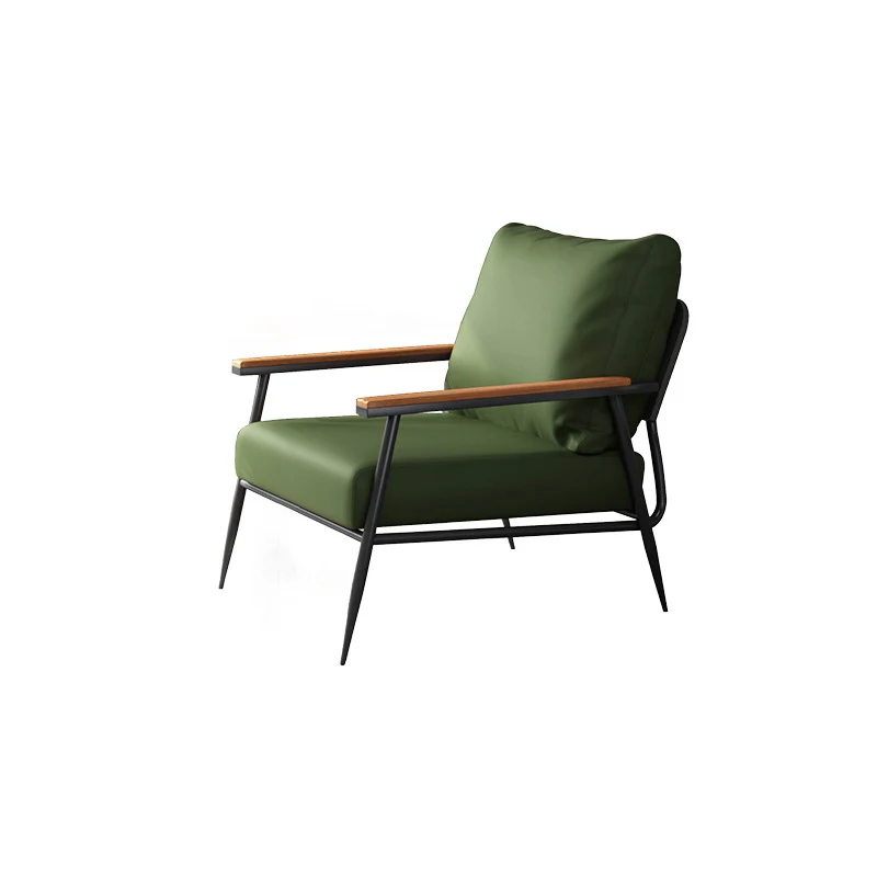 Contemporary Industrial Rectangular Carbon Steel Faux Nappa Leather Sponge Latex PP Cotton Accent Chair Backrest Armrest For Living Room