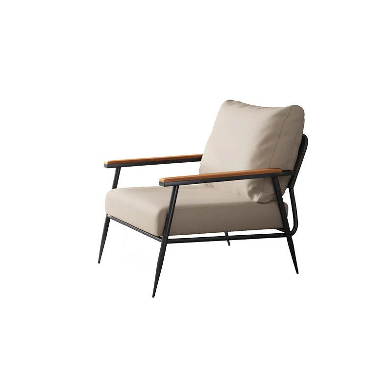 Contemporary Industrial Rectangular Carbon Steel Faux Nappa Leather Sponge Latex PP Cotton Accent Chair Backrest Armrest For Living Room