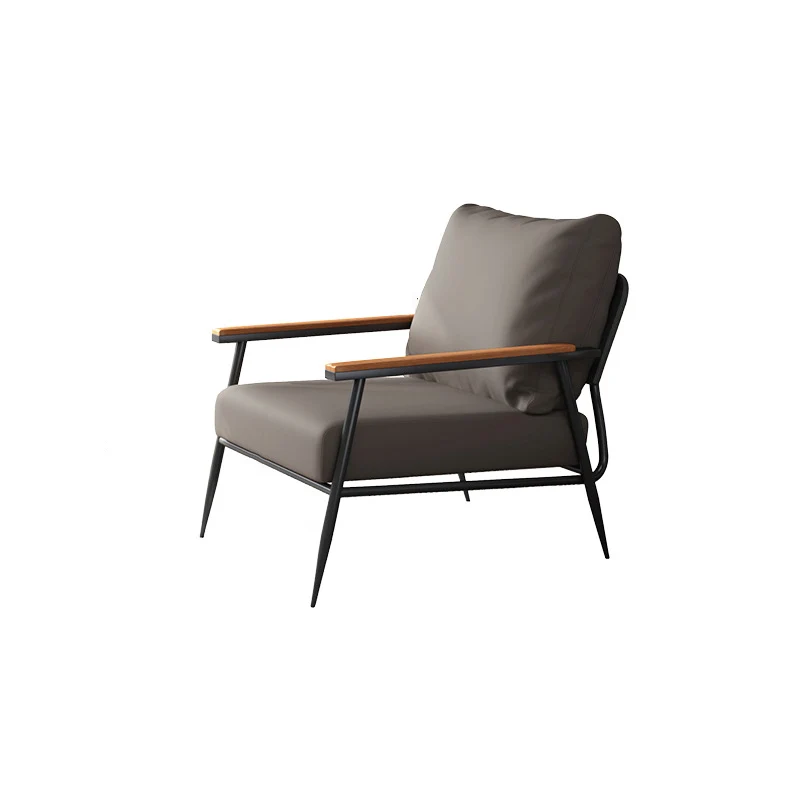 Contemporary Industrial Rectangular Carbon Steel Faux Nappa Leather Sponge Latex PP Cotton Accent Chair Backrest Armrest For Living Room