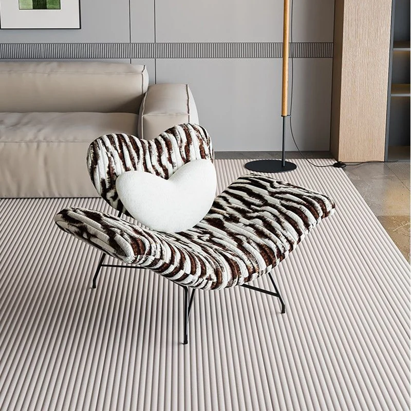 Contemporary Creative Detachable Heart Iron Faux Angora Sponge PP Cotton Accent Chair Backrest Armless For Living Room