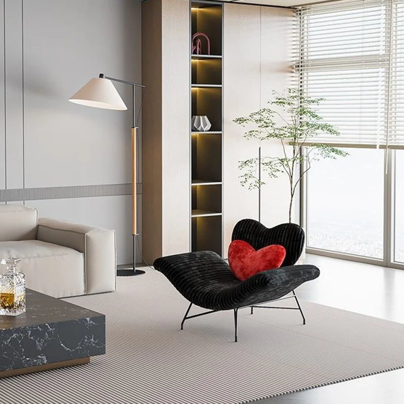 Contemporary Creative Detachable Heart Iron Faux Angora Sponge PP Cotton Accent Chair Backrest Armless For Living Room