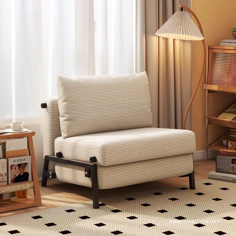 Modern Minimalist Foldable Rectangular Carbon Steel Corduroy Sponge Accent Chair Backrest Armless For Living Room