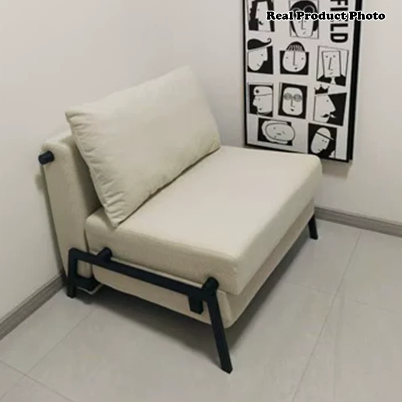 Modern Minimalist Foldable Rectangular Carbon Steel Corduroy Sponge Accent Chair Backrest Armless For Living Room