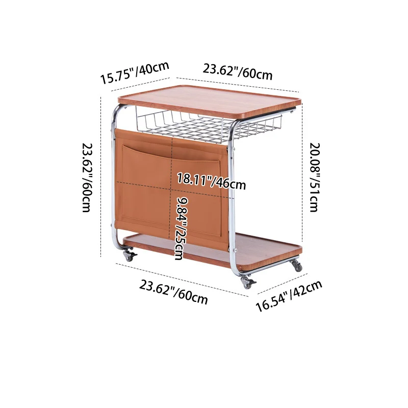 Modern Minimalist Movable Square PU Leather Carbon Steel MDF Side Table 3-Tier For Living Room