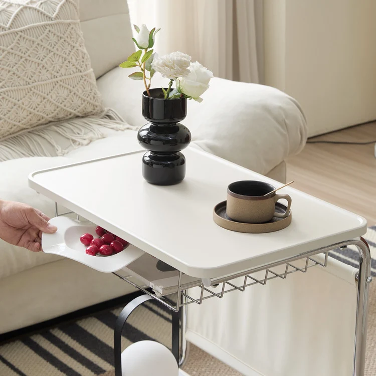 Modern Minimalist Movable Square PU Leather Carbon Steel MDF Side Table 3-Tier For Living Room