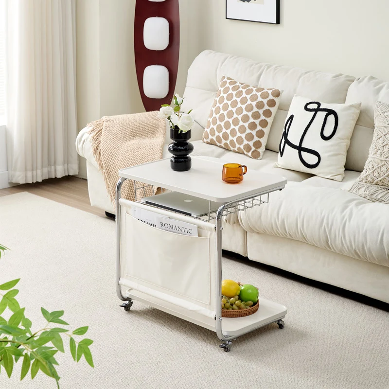 Modern Minimalist Movable Square PU Leather Carbon Steel MDF Side Table 3-Tier For Living Room